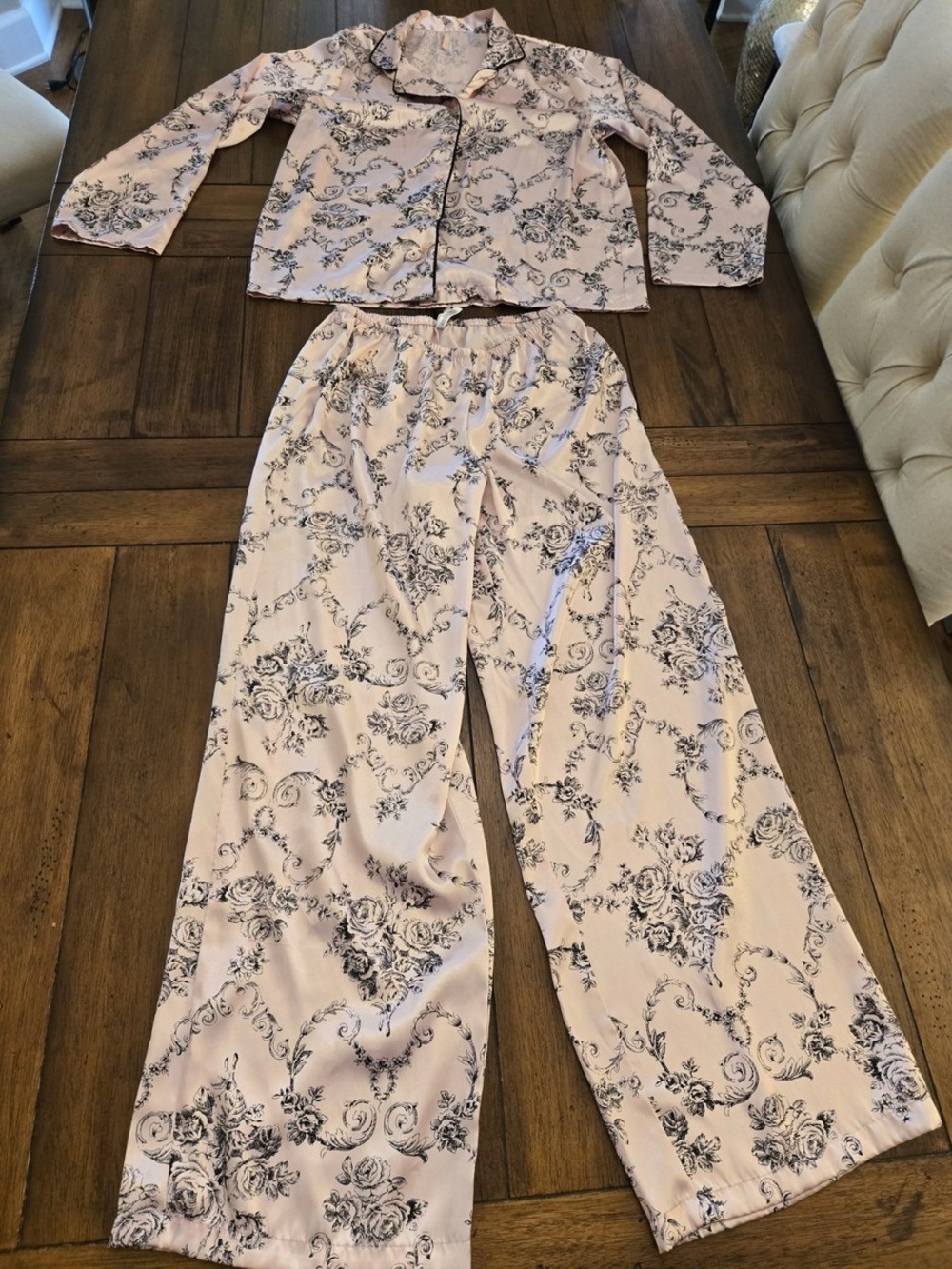 WOMENS gilligan & o'malley LUXE PINK W/ BLACK FLORAL SATIN PAJAMA SET SIZE XXL